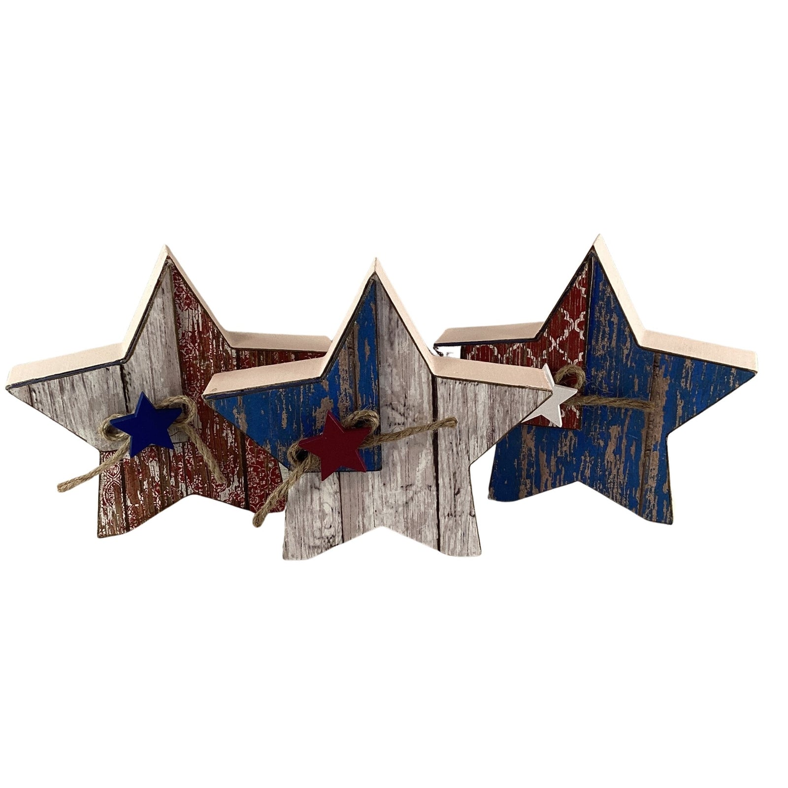 AGD Patriotic Decor -  Weathered July 4th Chunky Stars Tier Tray 3pc