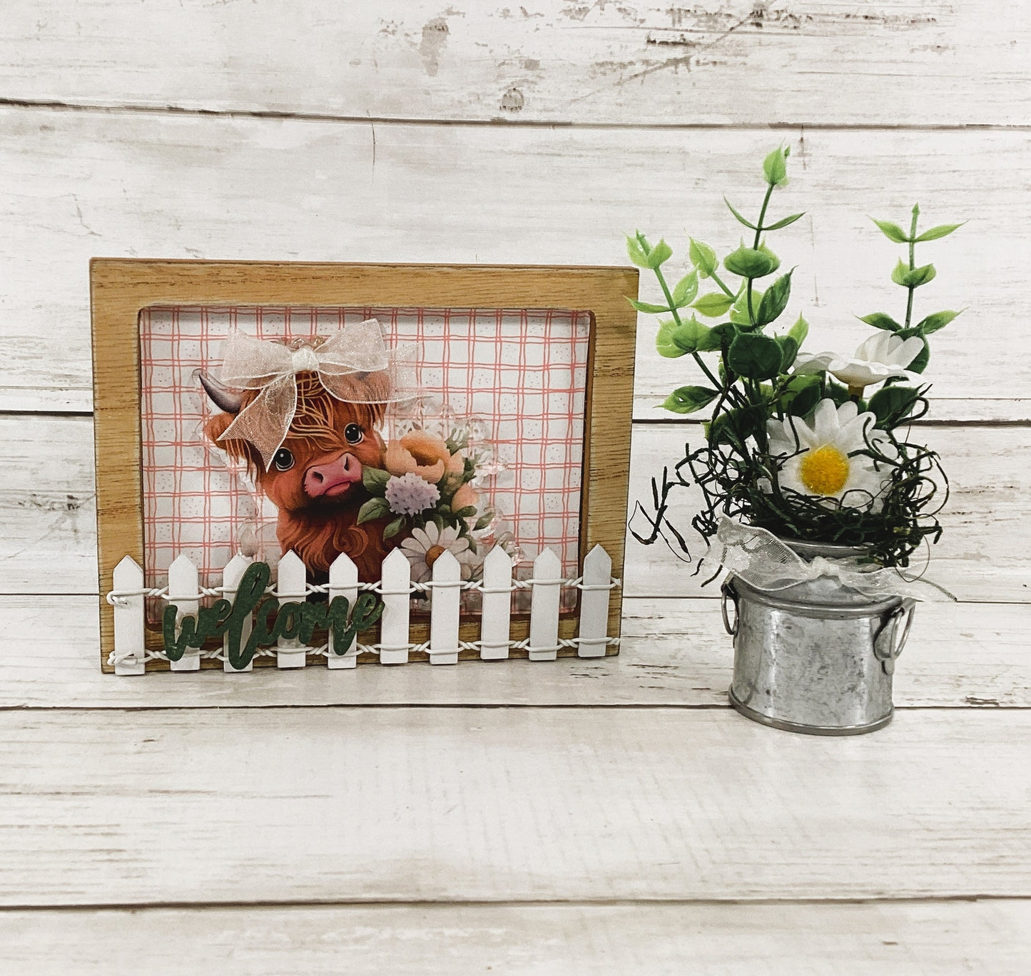 AGD Spring Decor - Daisy Sunshine Highland Cow Milk Can Floral 2pc