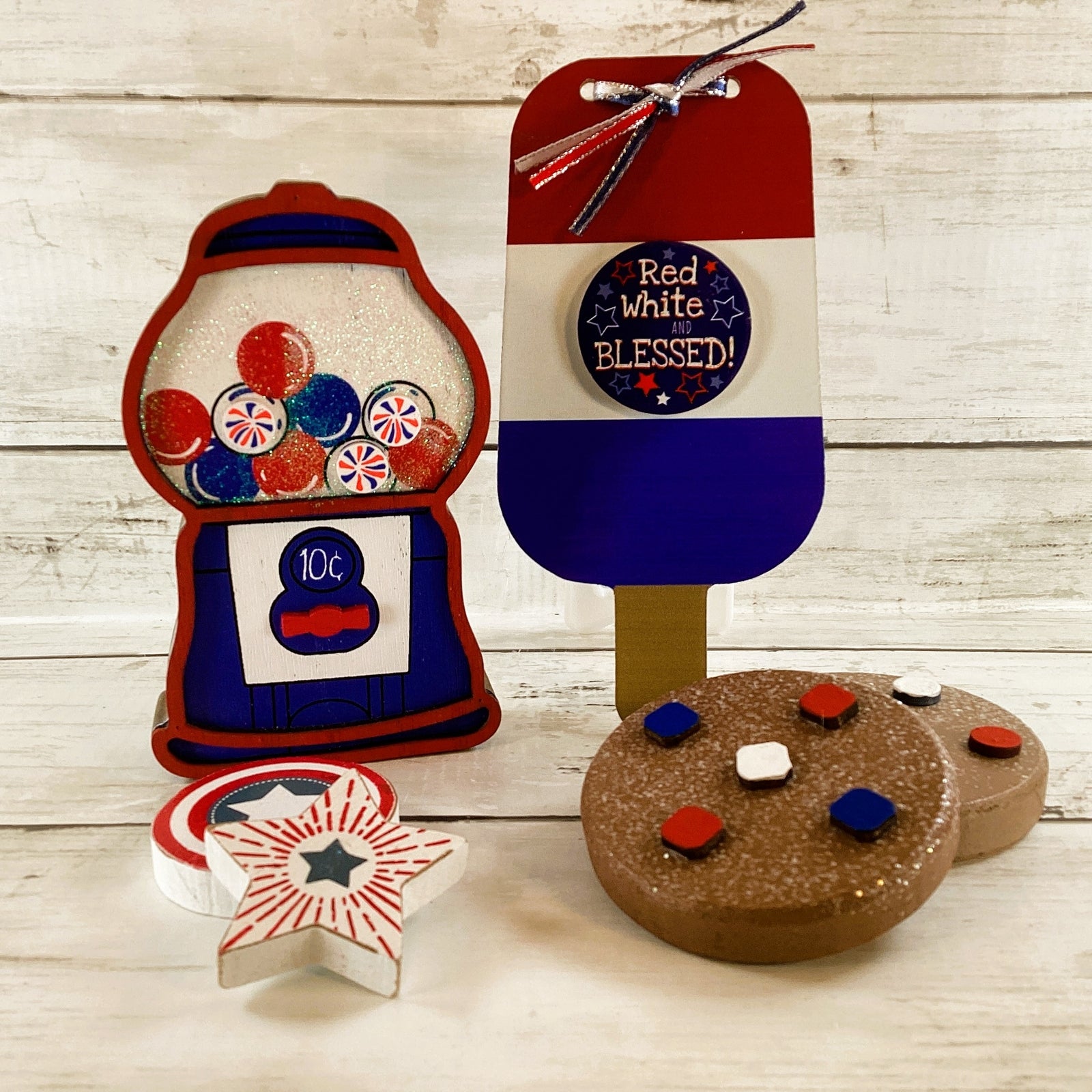 AGD Patriotic Decor - July 4th Theme Gumball Popsicle Cookie 5pc Set