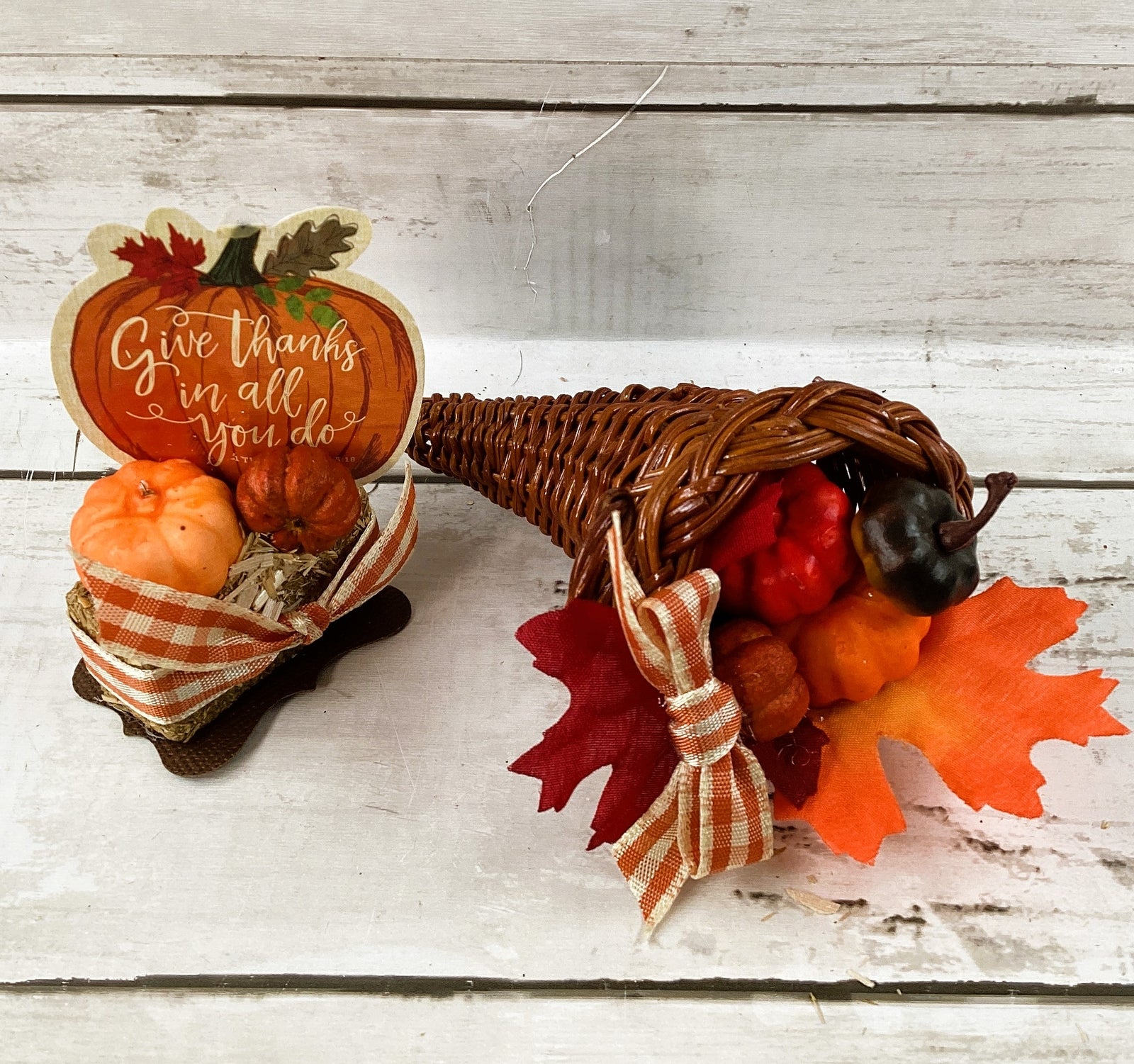 AGD Fall Decor - Small Mini Give Thanks All Things Cornucopia 2pc