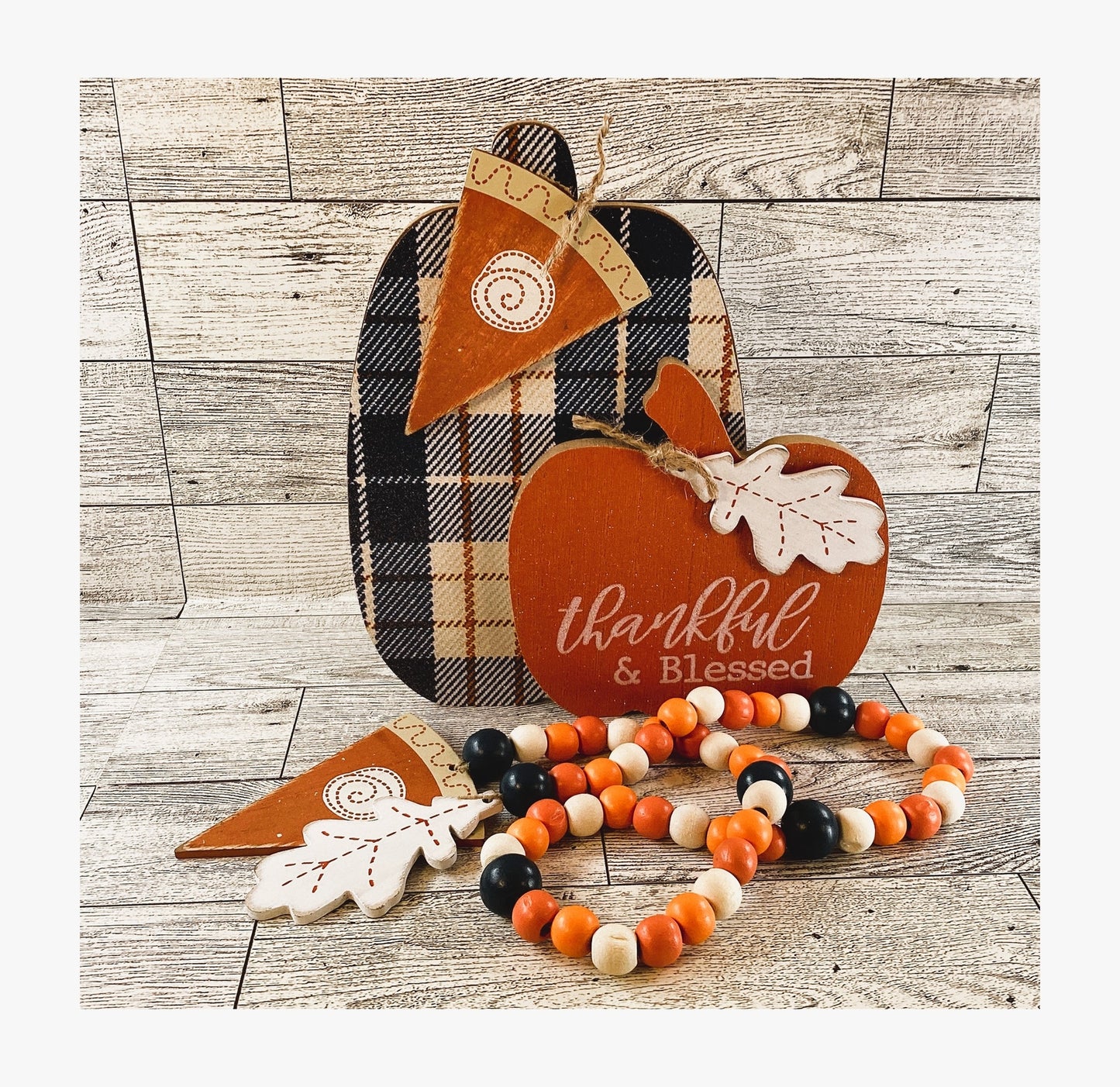 AGD Fall Decor - Blue Rust Plaid Pumpkin Blessed Fall Sign & Garland
