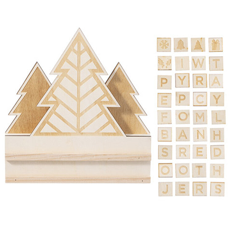 Darice Christmas Craft Decor - Unfinished Wood Message Tiles Trees