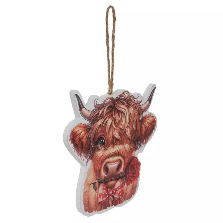 HL Valentines Decor - Highland Cow Head Ornaments 2pc Set