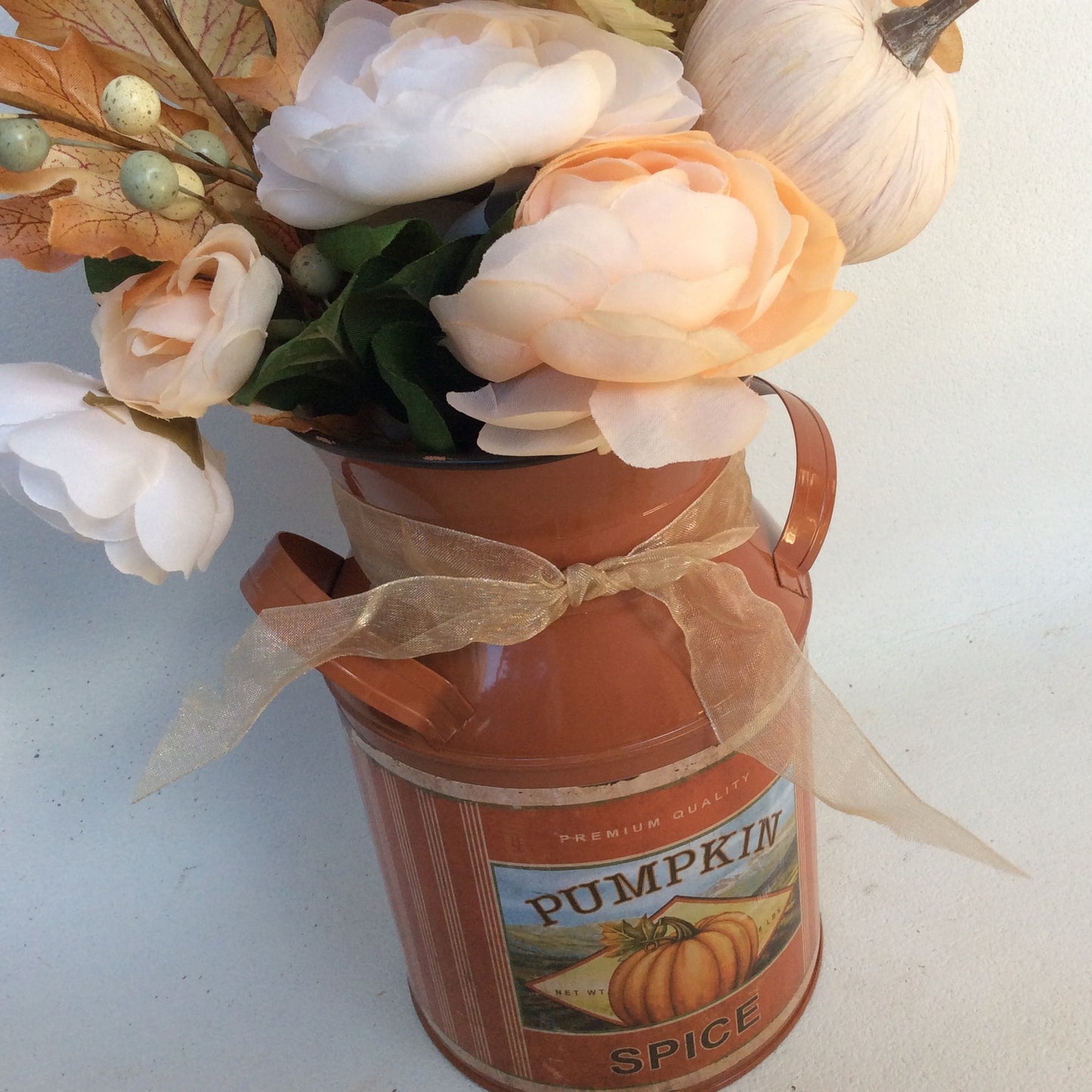 AGD Fall Decor - Pumpkin Spice Milk Can Filled Artificial Floral Display