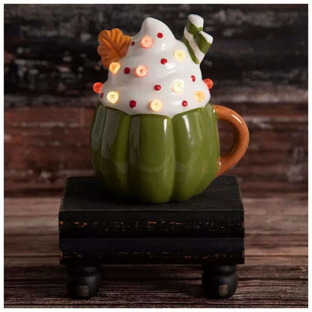 HL Fall Decor - Light Up Ceramic Pumpkin Mug Cupcakes 2pc Set