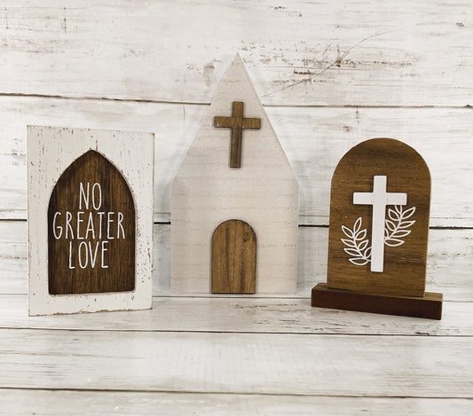 CP Easter Decor - Resurrection Scene No Greater Love Church 3pc Set