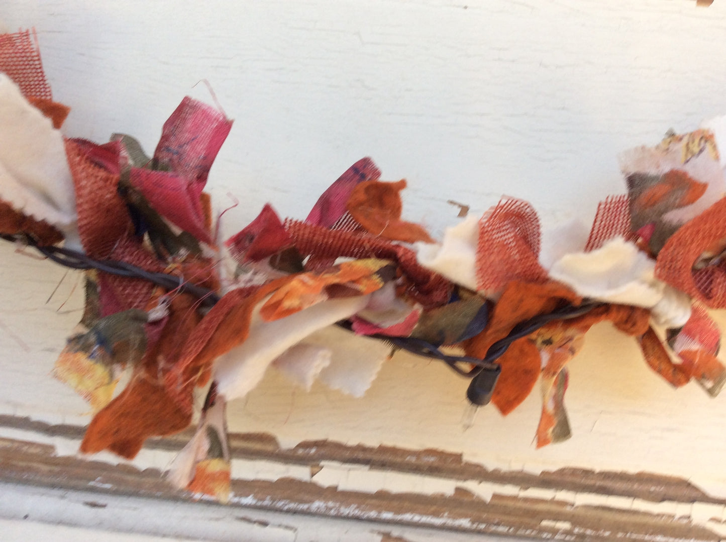 AGD Fall Decor - Lighted Prim Rustic Fabric Rag Garland 6 feet