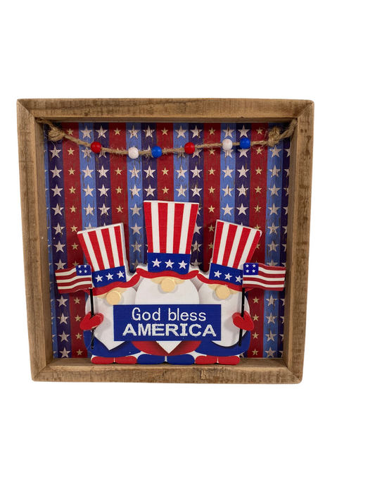 AGD Patriotic Decor - God Bless America Gnome Inset Sign