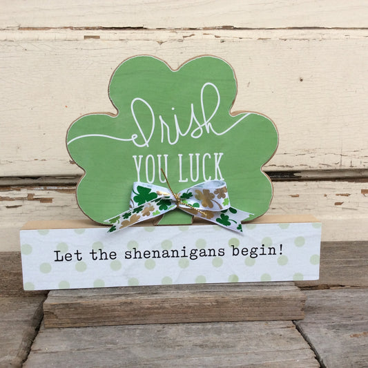 AGD St Patrick's Decor - Wee Bit Irish Chunky Shamrock Sign 2pc.