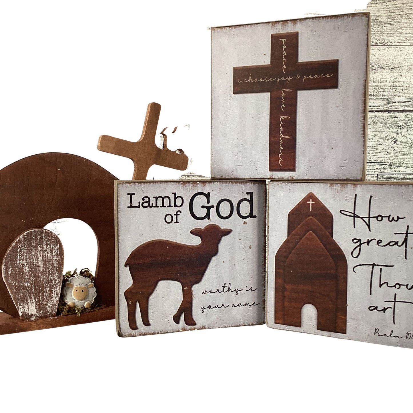 AGD Easter Decor - Jesus Lamb Resurrection Tomb Scene 4pc Set