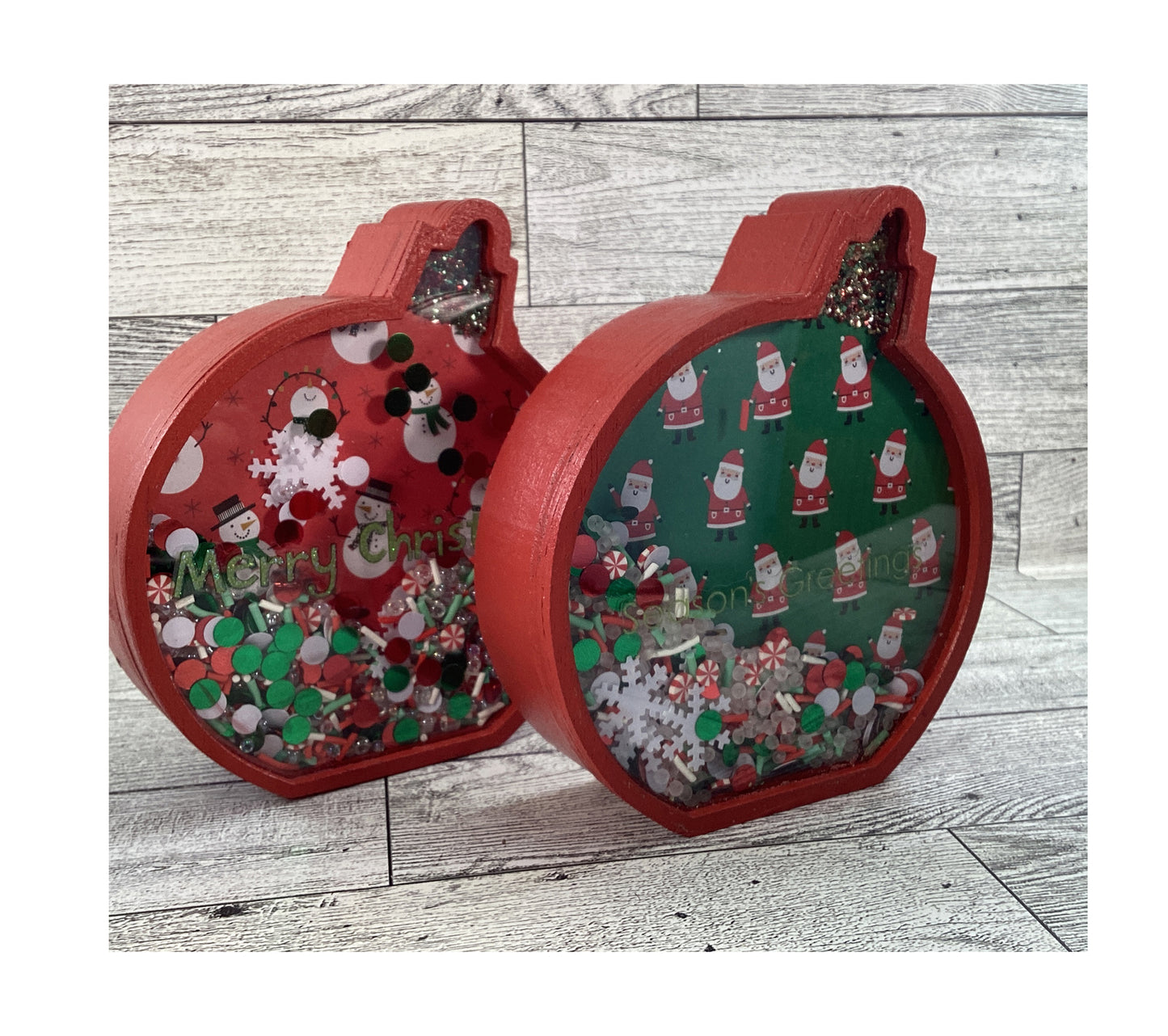 Christmas Decor - Ornament Bulbs Chunky Wood Shaker Sitters 2pc Set