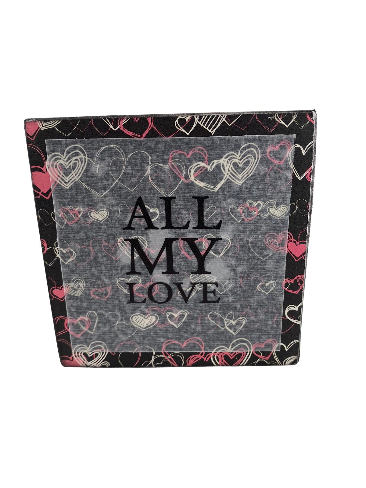 AGD Valentines Decor -  Pink White Black Love Sayings Wood Block