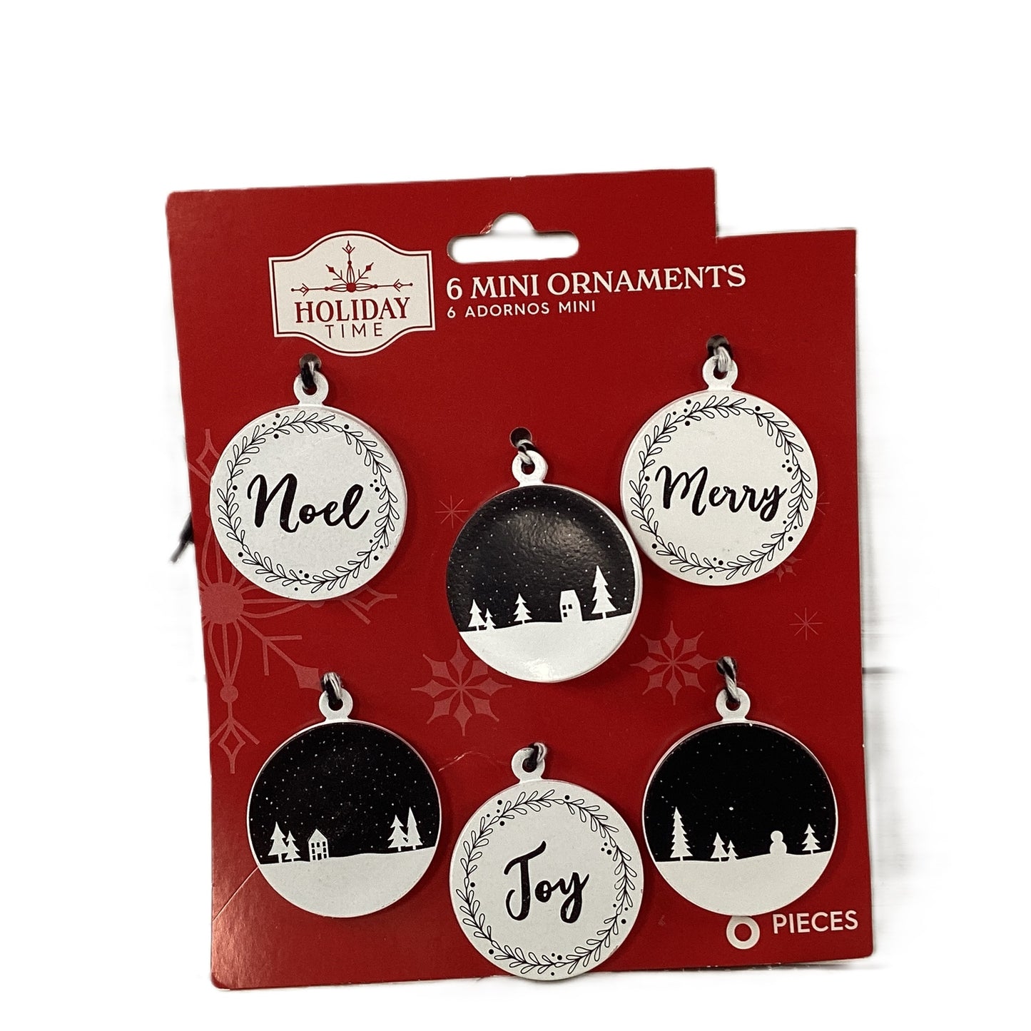 WM Christmas Decor - Miniature Tree White Black Noel Ornaments 3pc Set