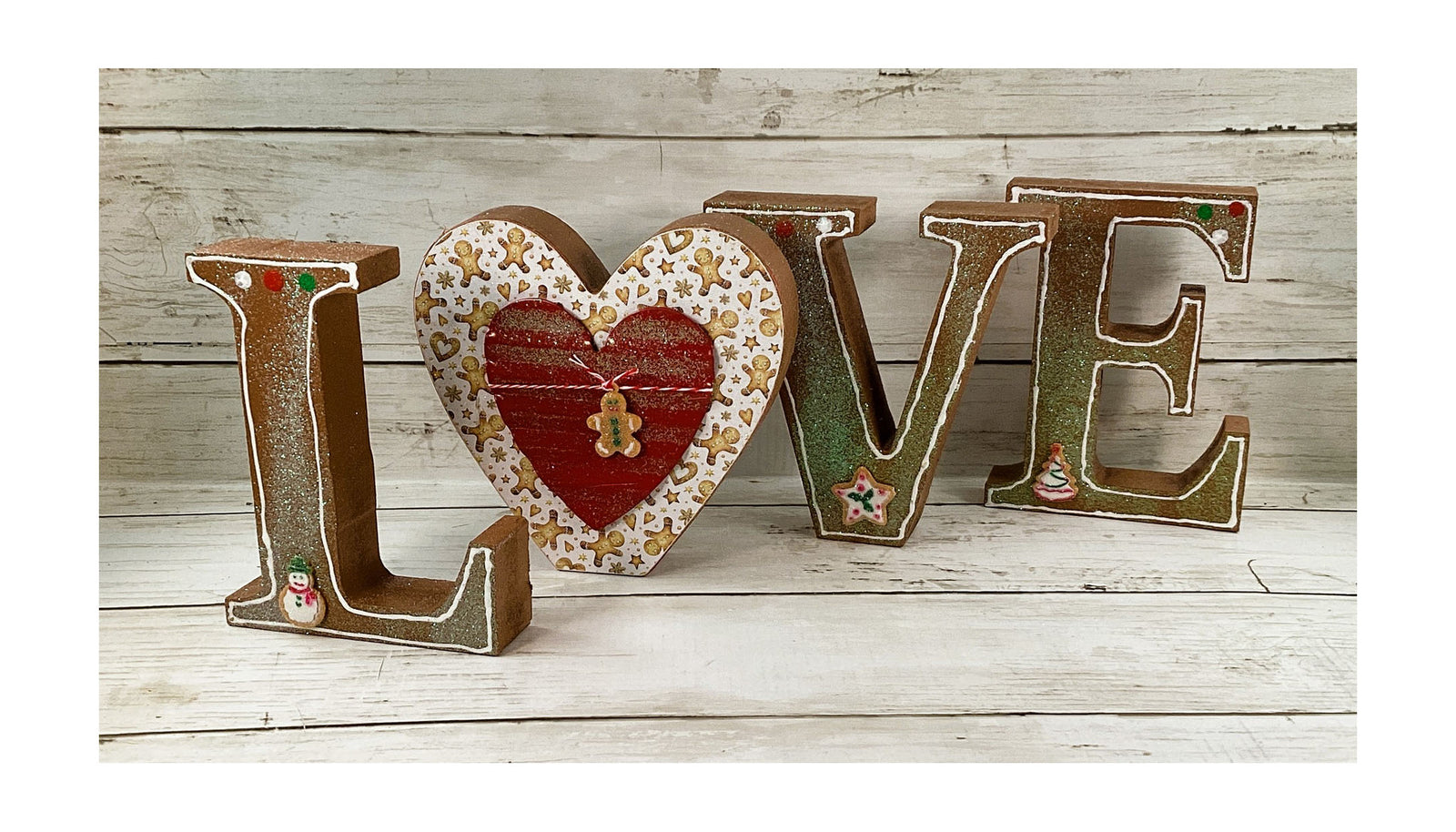 AGD Christmas Decor - Gingerbread Wood Heart Love Letters Word 3pc Set