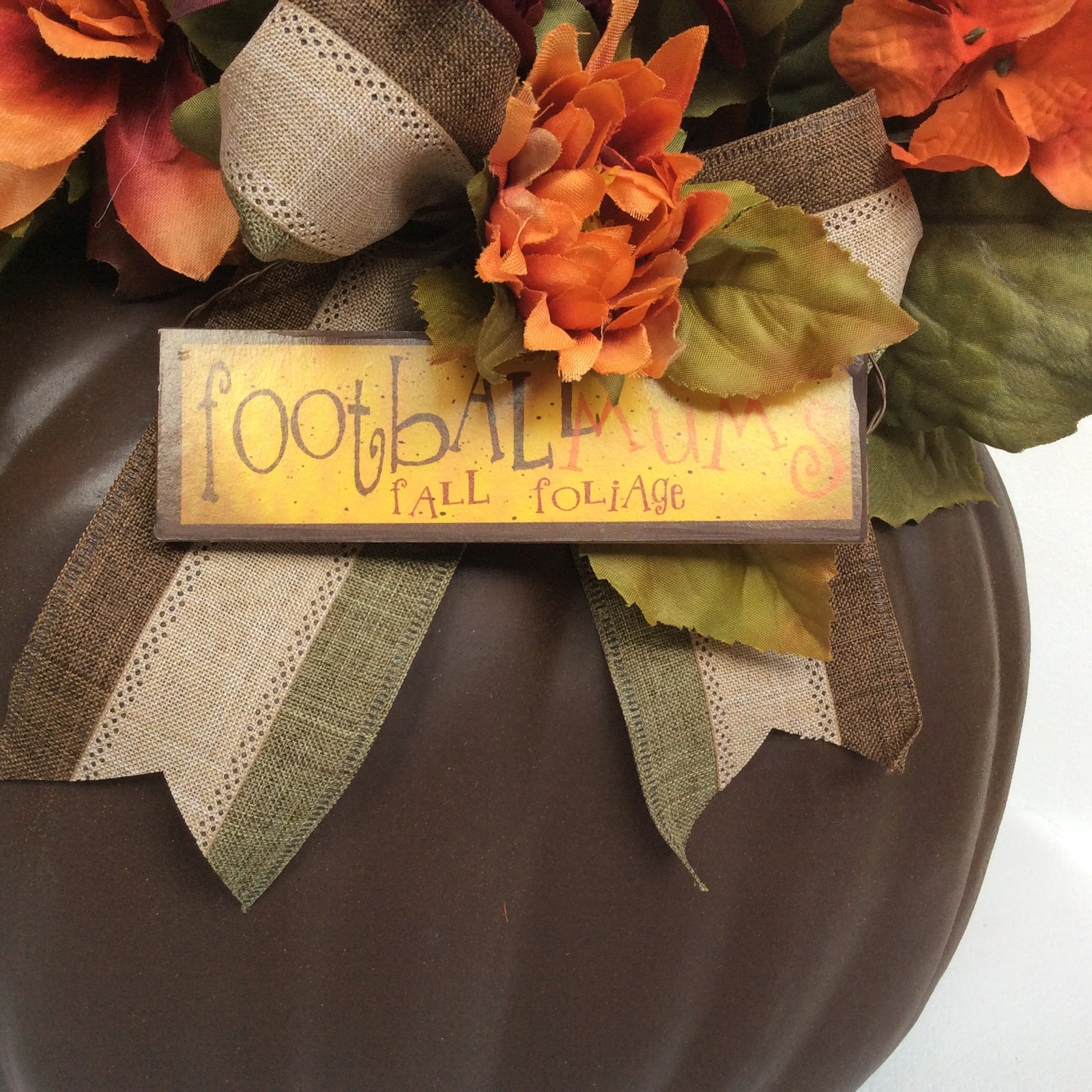 AGD Fall Decor - Football Mums Pumpkin Filled Artificial Floral Display