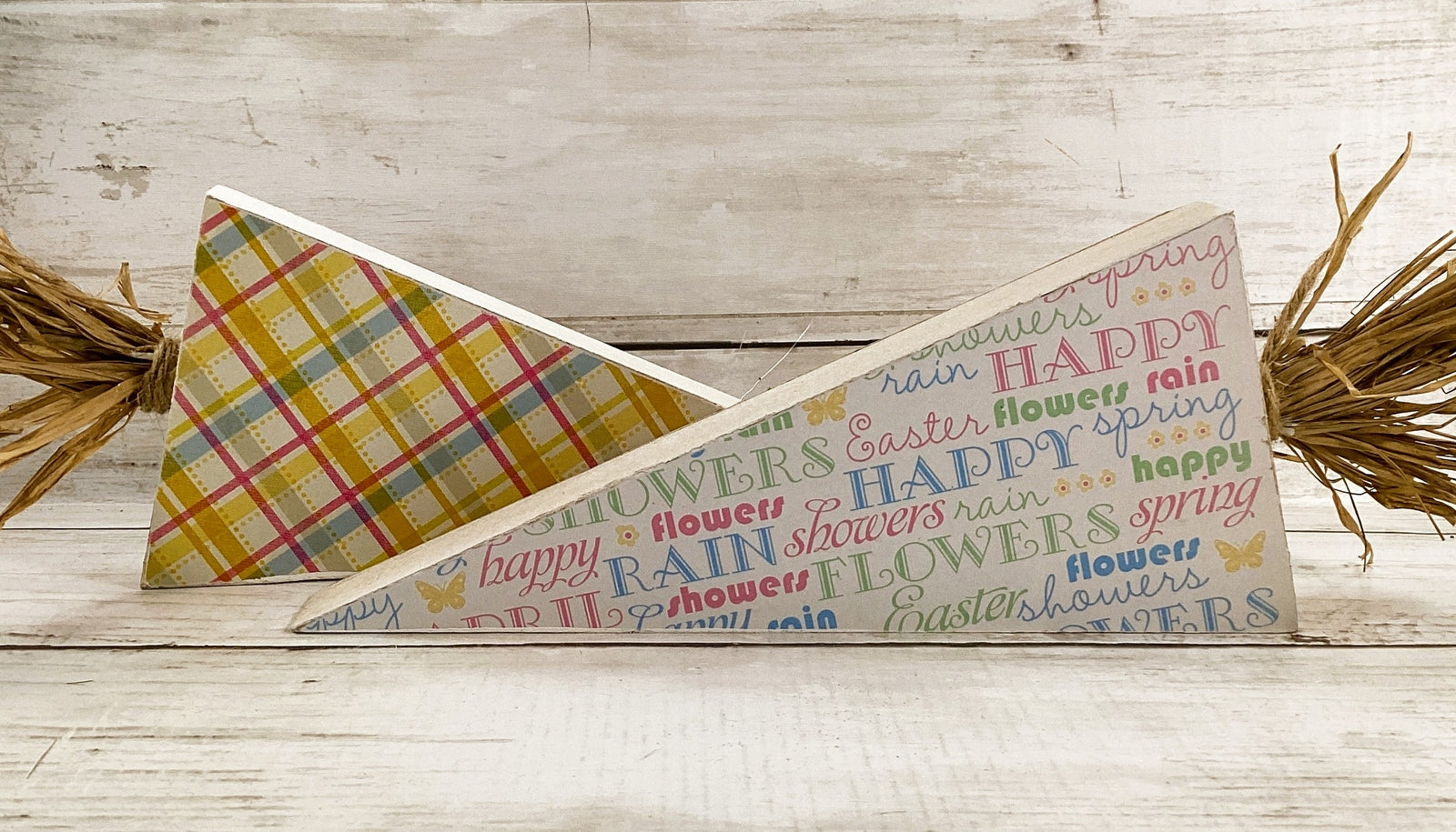 AGD Easter Decor - Spring Plaid Reversible Wood Carrot Runny Rabbit 4pc Set