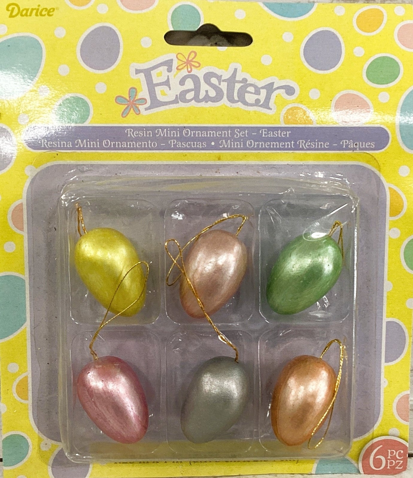 Darice Spring Pastel Colored Resin Easter Eggs Hanging Ornaments 6pc Set