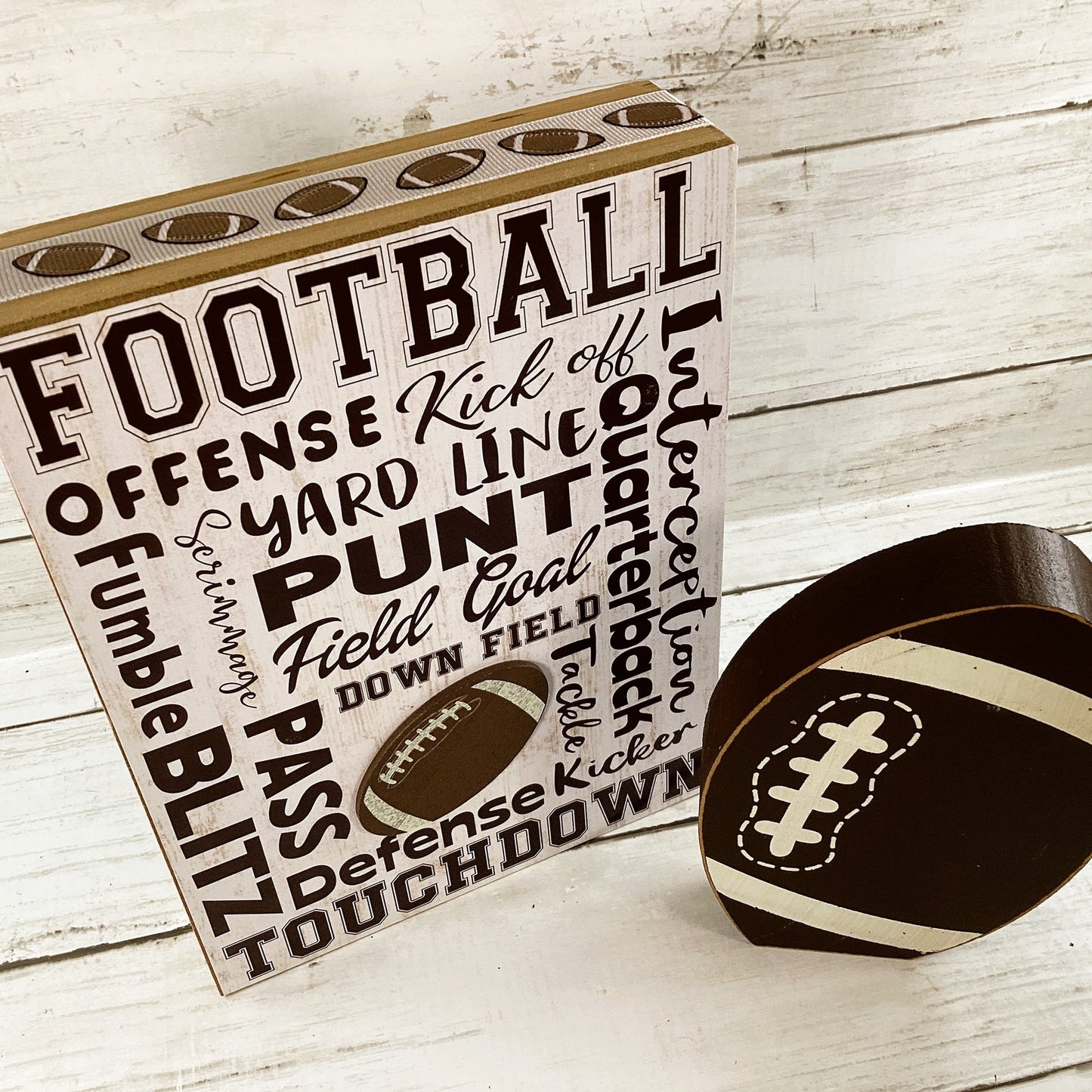 AGD Fall Decor - Fall Decor - Football Subway Art Sign Wood Sitters 2pc Set