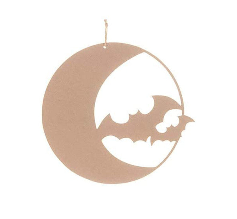 Darice Halloween Decor - MDF Unfinished Flat Moon Bat Wreath Sign