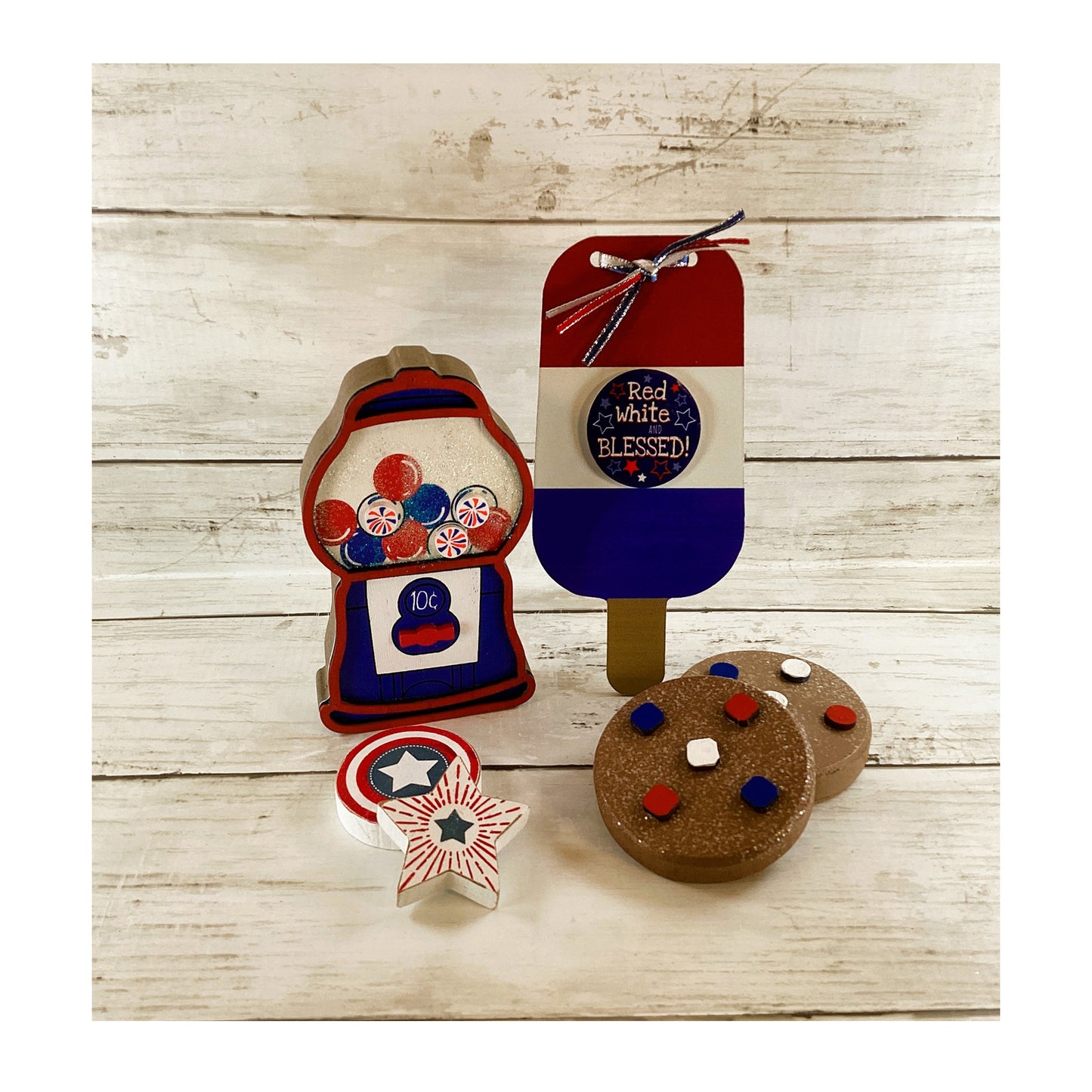 AGD Patriotic Decor - July 4th Theme Gumball Popsicle Cookie 5pc Set