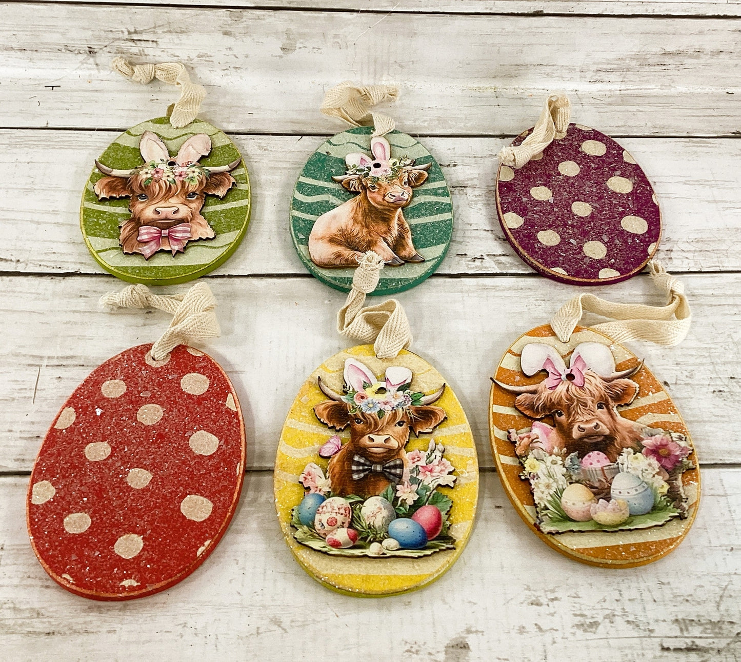 AGD Easter Decor - Pastel Highland Cow Ornaments 6pc Set