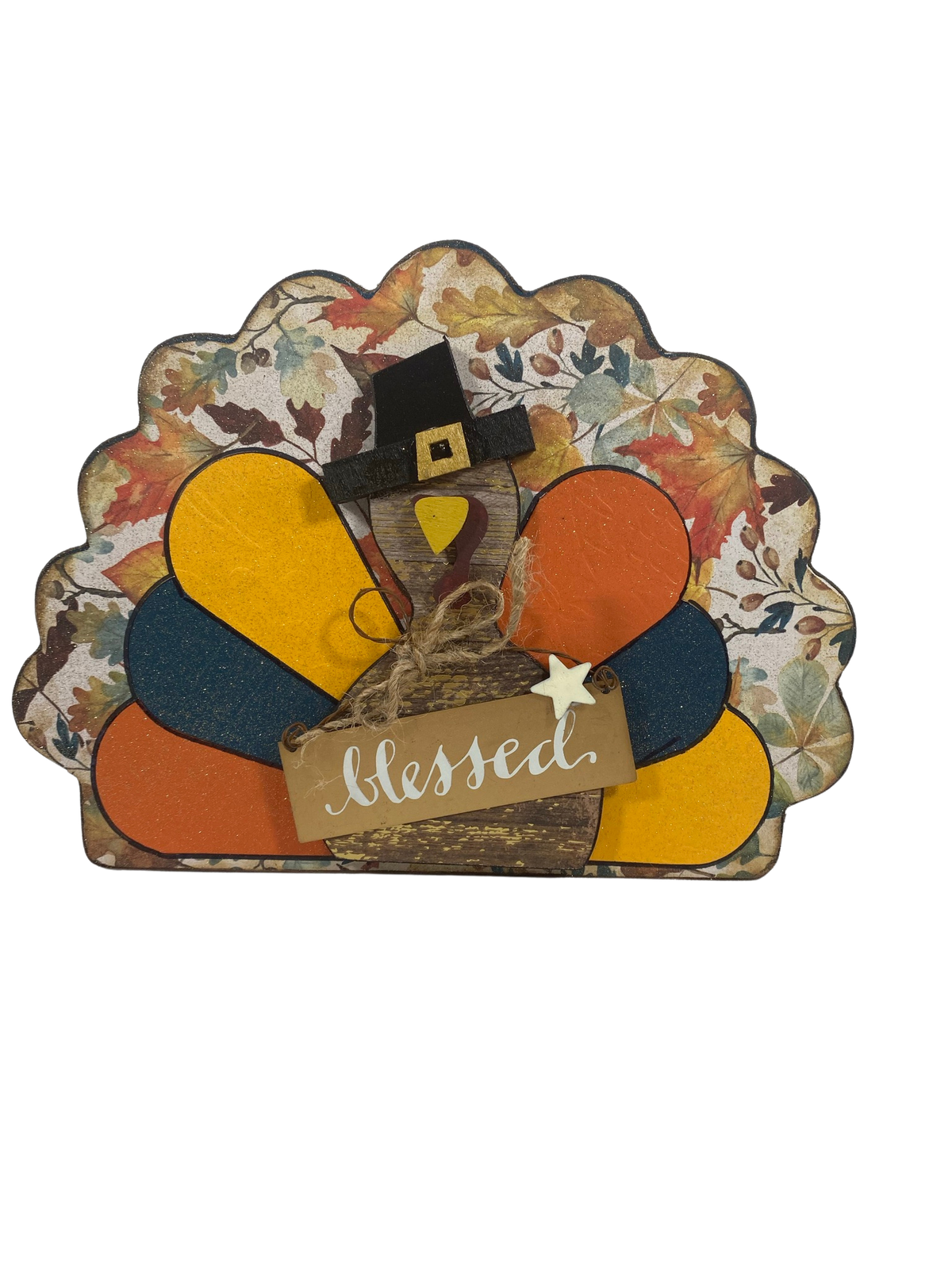 AGD Fall Decor - Reversible Blessed Chunky Wood Turkey Sign