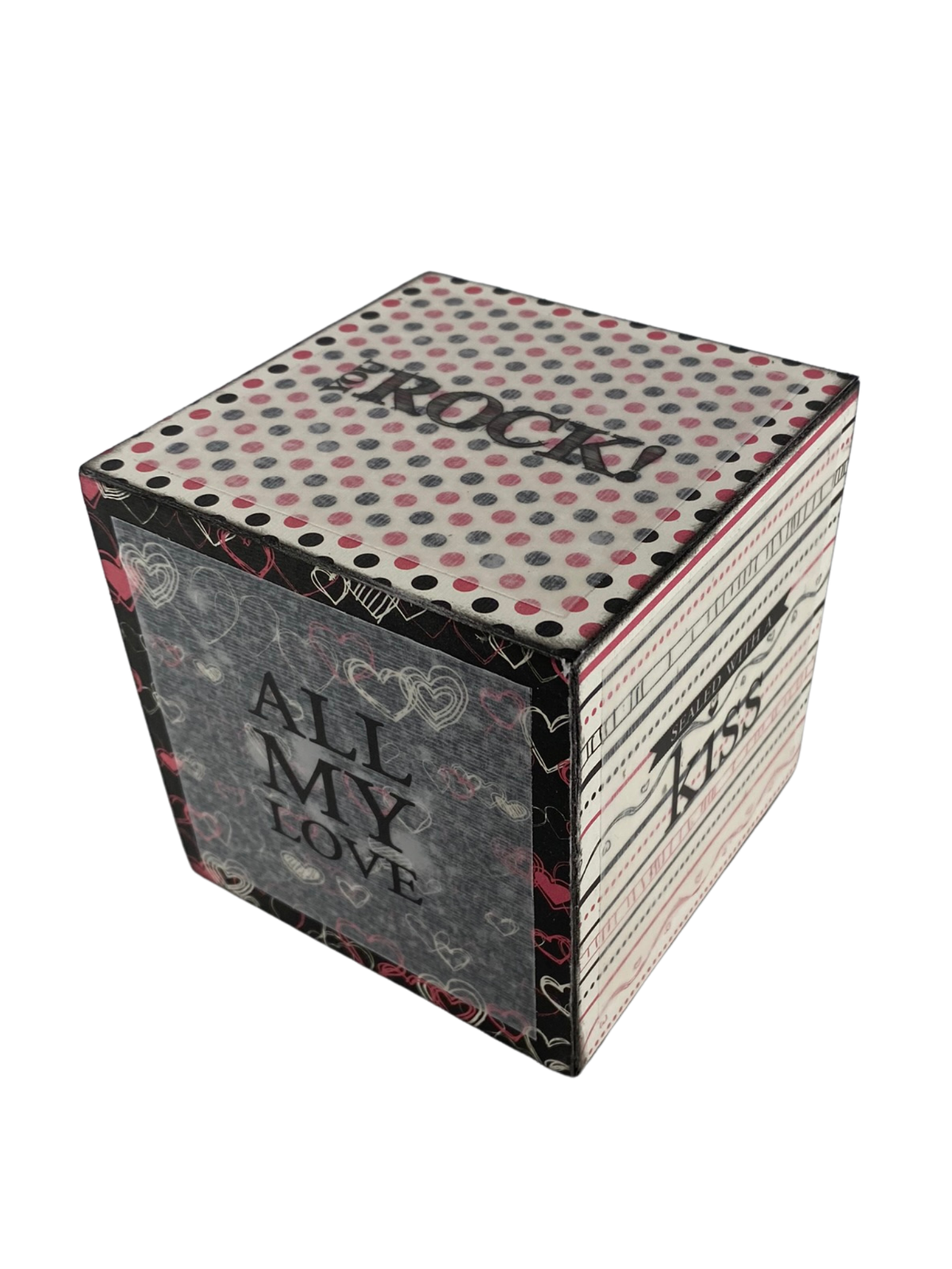 AGD Valentines Decor -  Pink White Black Love Sayings Wood Block