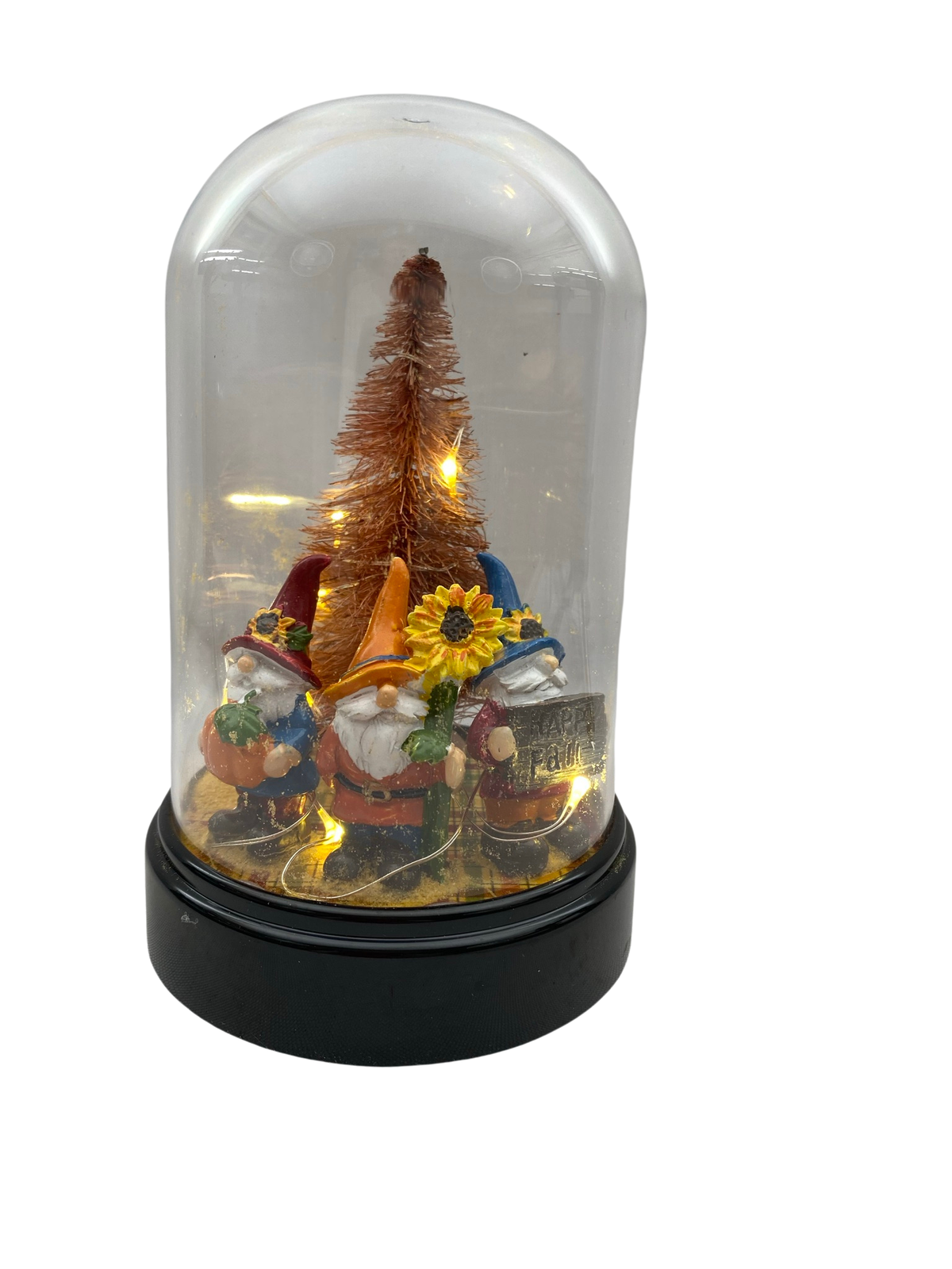 Fall Decor - Autumn Gnomes Plastic Cloche Small Lighted Dome
