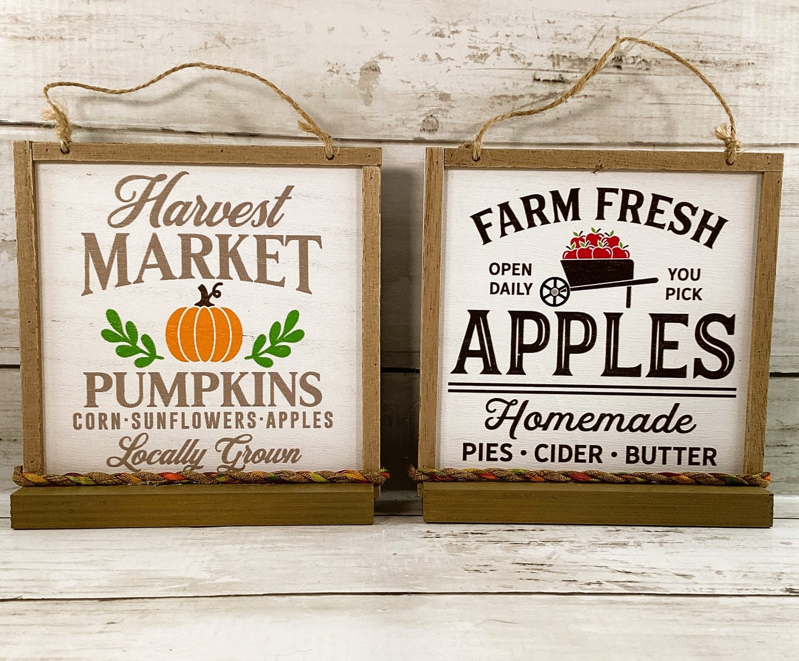 AGD Fall Decor - Wood Pumpkin Spice Apple-Mason Jar Market Sign 4pc