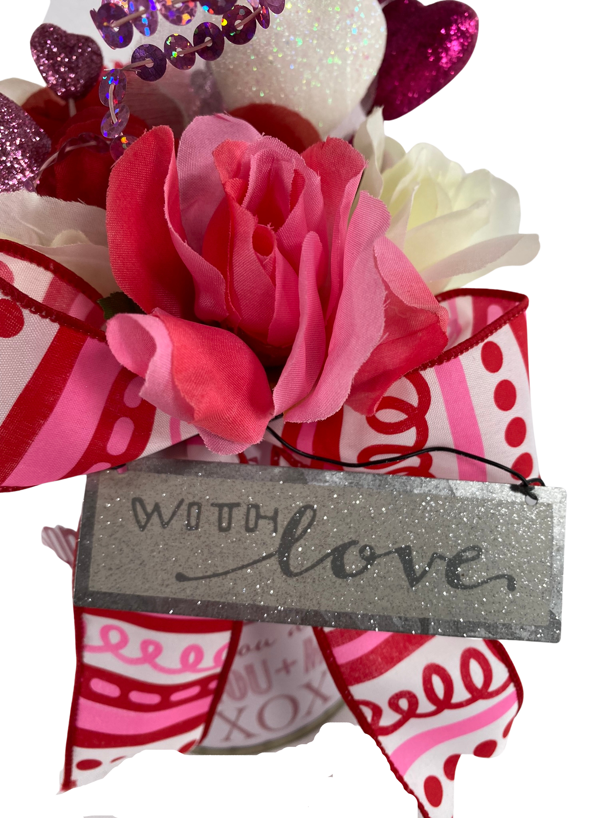 AGD Valentines Decor  – Pink Red White Floral I Love You Small Centerpiece