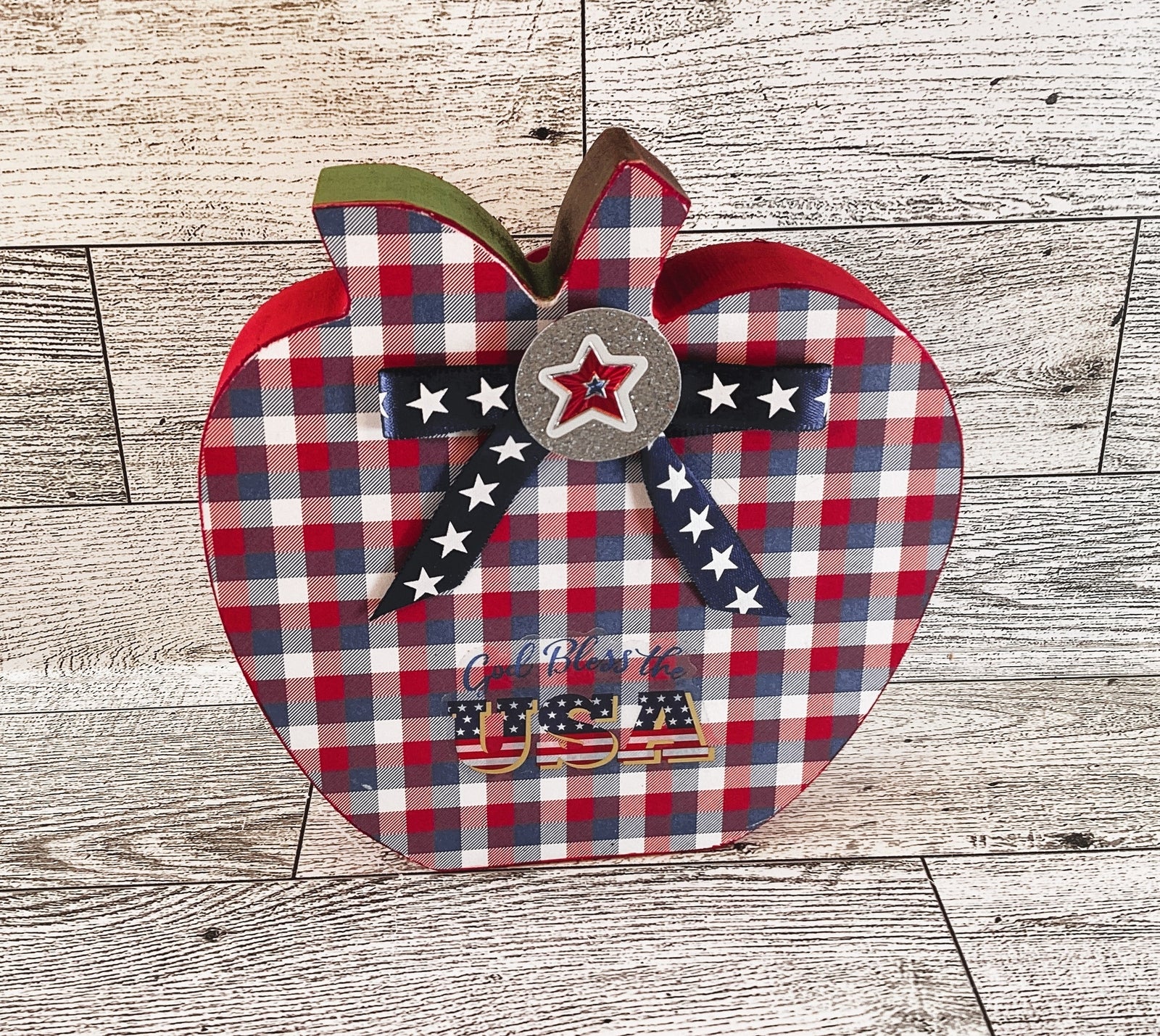 AGD Patriotic Decor - July 4th Red White Blue Chunky Wood Apple Sitter