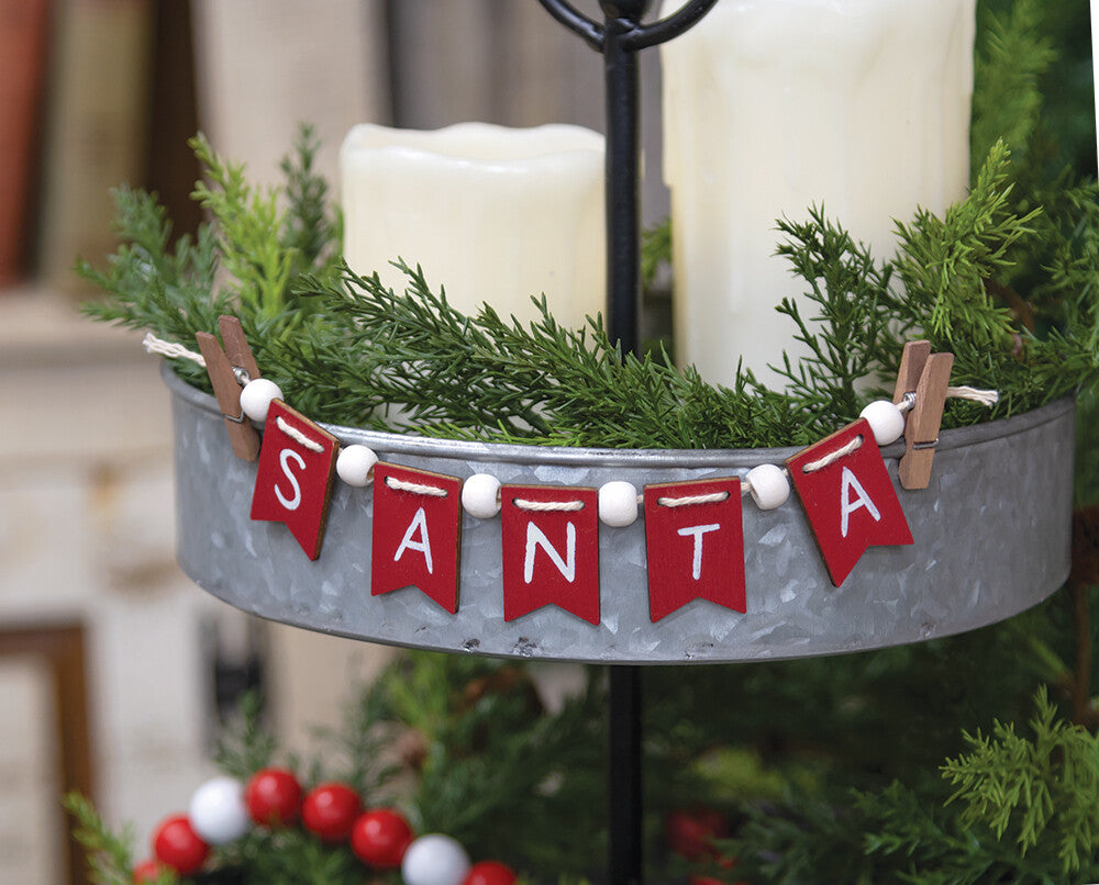 CWI Christmas Decor - Santa Tier Tray Mini Small Banner Garland Clip