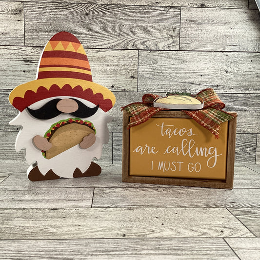 AGD Cinco De Mayo Decor - Tacos Are Calling Chunky Gnome Tier Tray 2pc