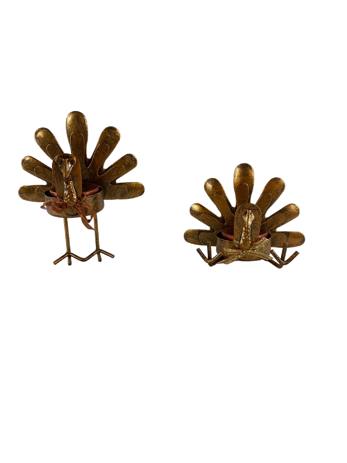 AGD Fall Decor - Copper Tone Metal Turkey Tealight Holder 2pc Set