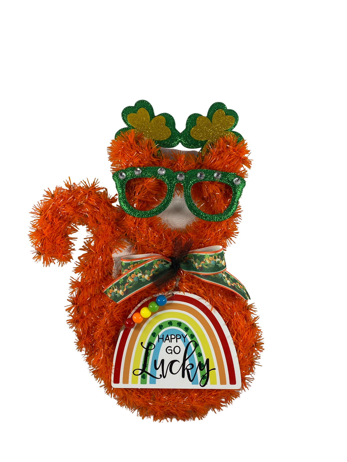 AGD St Patricks Decor - Happy Go Lucky Small Orange Tinsel Wall Wreath Decor