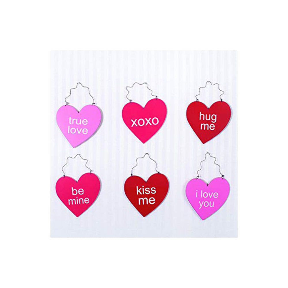 Adams & Co. Valentines Decor - Conversation Hearts Ornament 6pc Set