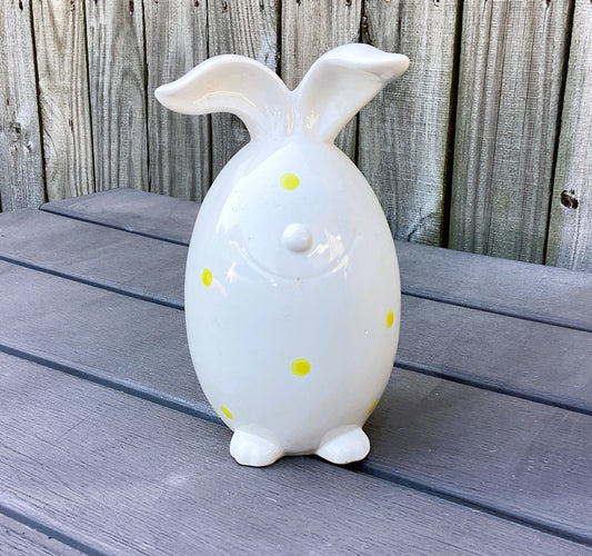 Darice Easter Decor - Ceramic Dolomite Happy Face Bunny Rabbit White