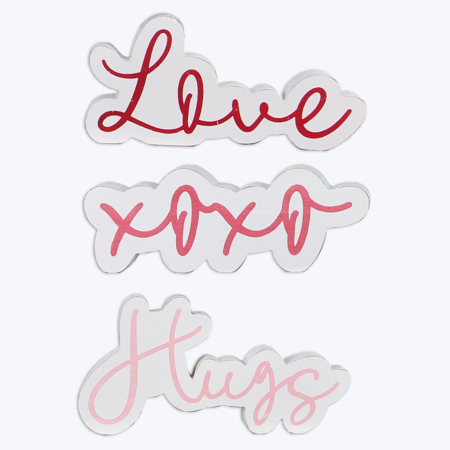 YI Valentines Day Decor - Love XOXO Hugs Chunky Cut Out Words 3pc Set