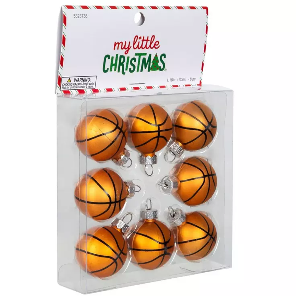 HL Christmas Decor - Miniature Tree Plastic Basketball Ornaments 8pc