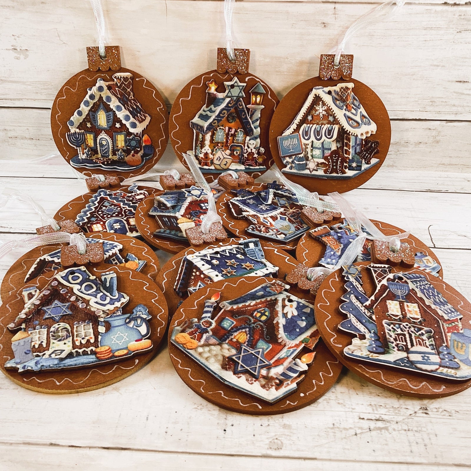 AGD Jewish Decor - Hanukkah Menorah Dreidel Gingerbread Ornaments 12pc