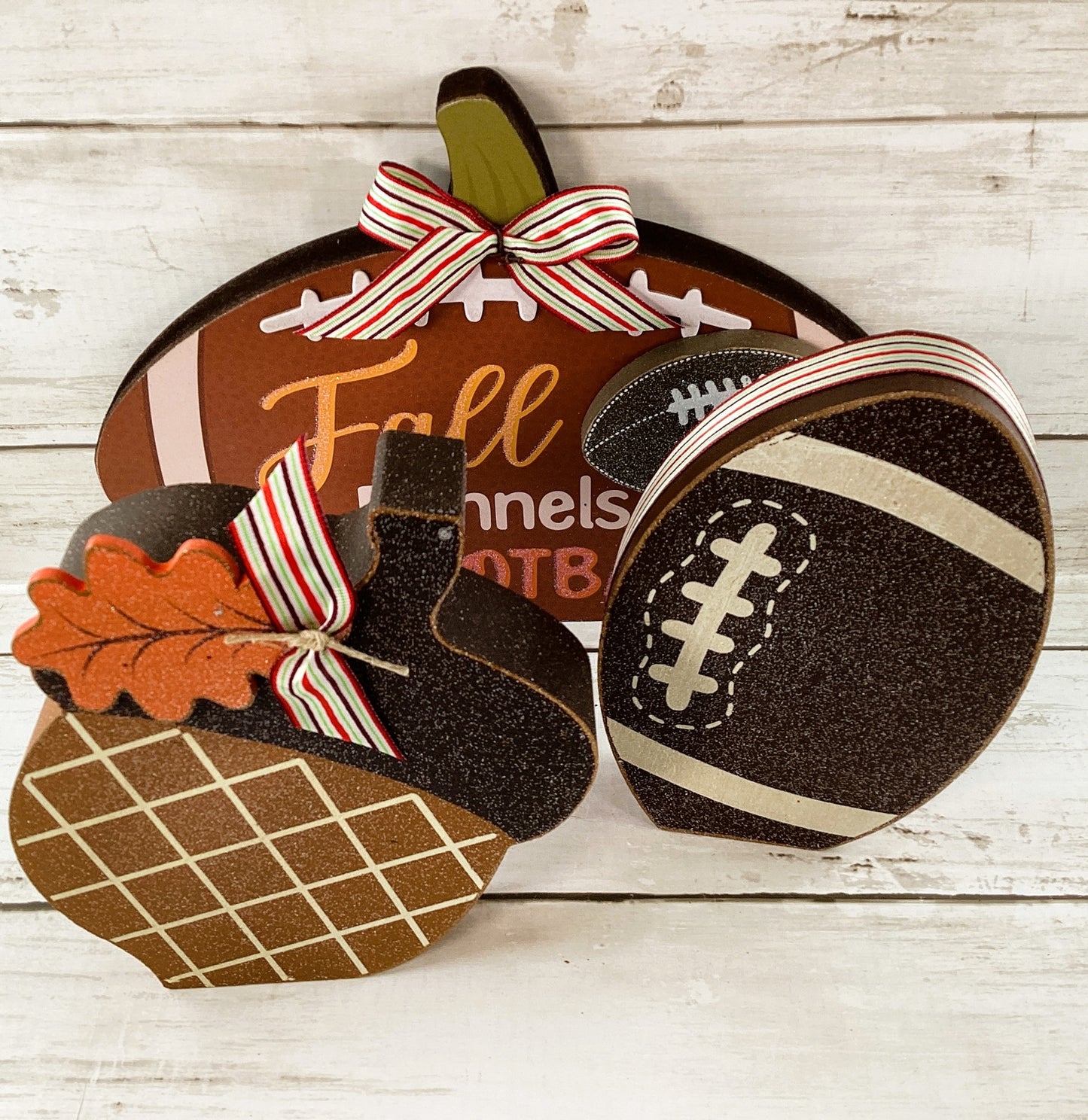 AGD Fall Decor - Flannels Football Acorn Wood Sitters 3pc Set