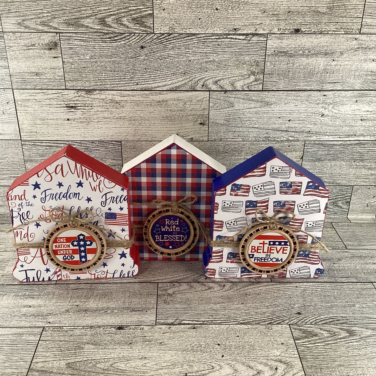 AGD Patriotic Decor - July 4th Chunky Wood House Sitter 3pc Set