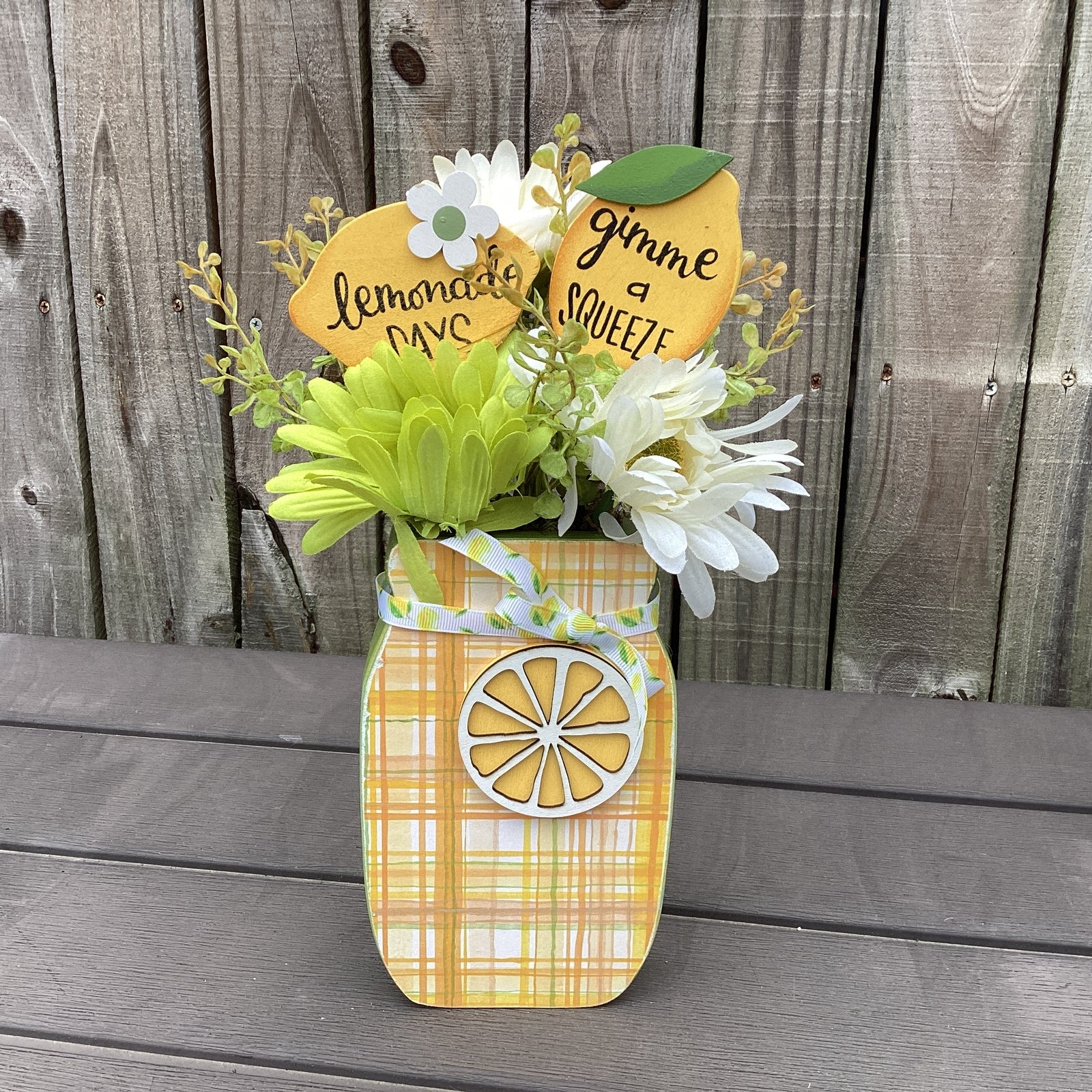 AGD Spring Decor - Summer Lemon Theme Floral Wood Mason Jar Display