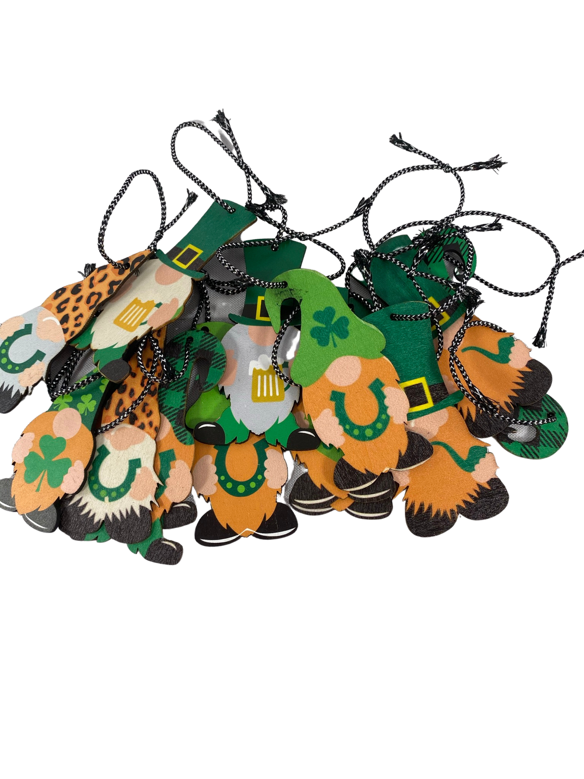 AGD St Patrick's Decor - Irish Leprechaun Gnome Wood Ornaments 14pc