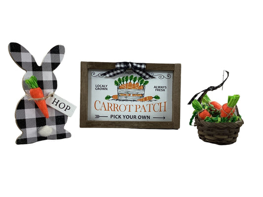 AGD Easter Decor - Bunny Carrot Basket and Carrot Patch Sign Tier Tray 3pc