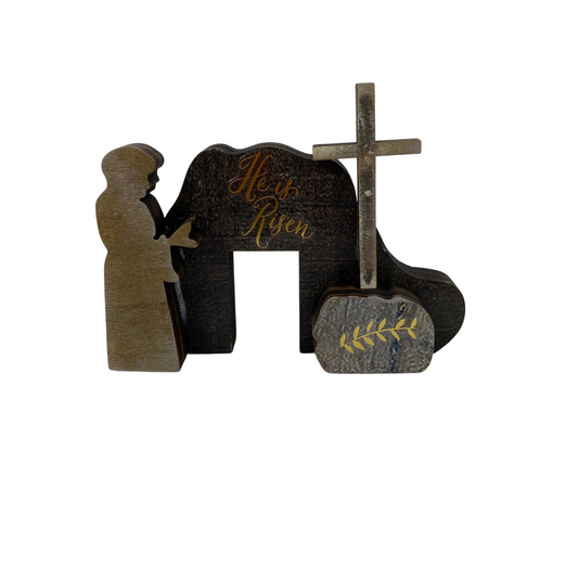 AGD Easter Decor - Small Wood Resurrection Tomb Scene for Tier Tray