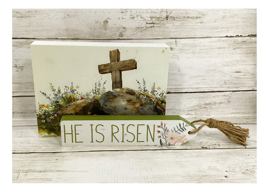 HL YI Easter Decor - He Is Risen Watercolor Garden Tomb Sign 2pc