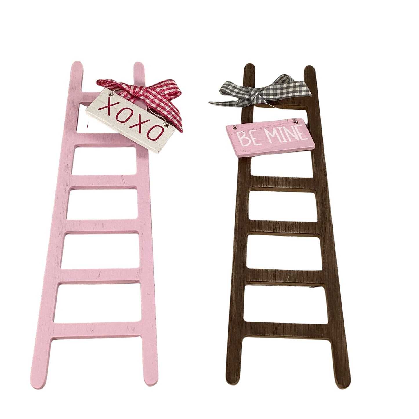 HLHL Valentines Decor - Be Mine XOXO Brown Pink Wood Mini Ladders 2pc