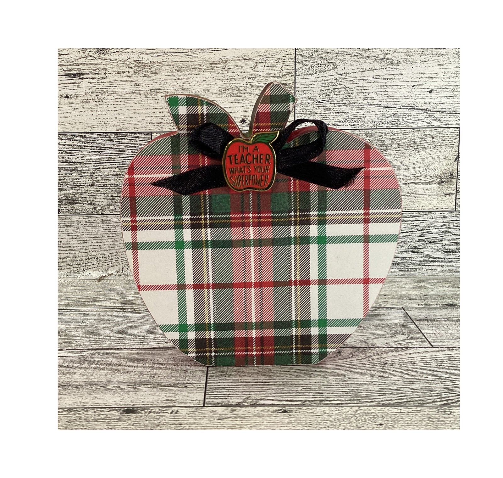 AGD Teacher Gift Decor - Super Hero School Chunky Wood Apple Sitter