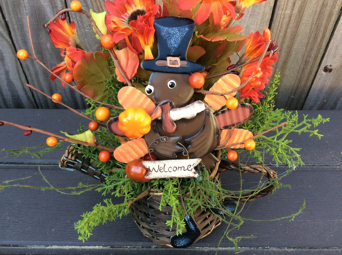 AGD Fall Decor – Welcome Turkey Watering Can Floral Display